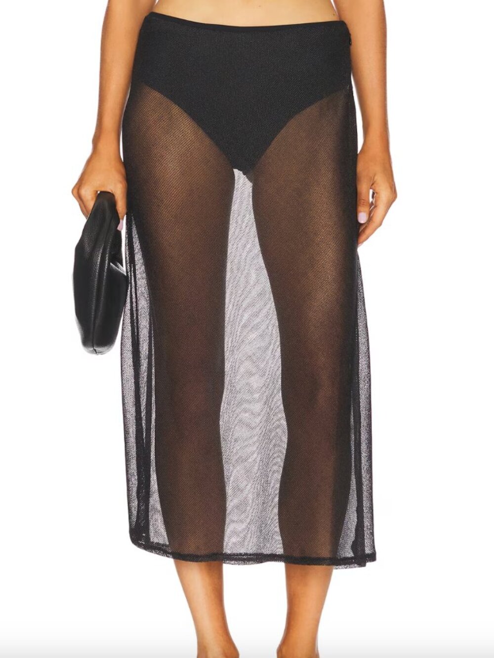 Bella Venice Lily Midi Skirt in Black Sheer Mesh Swim Coverup Medium M